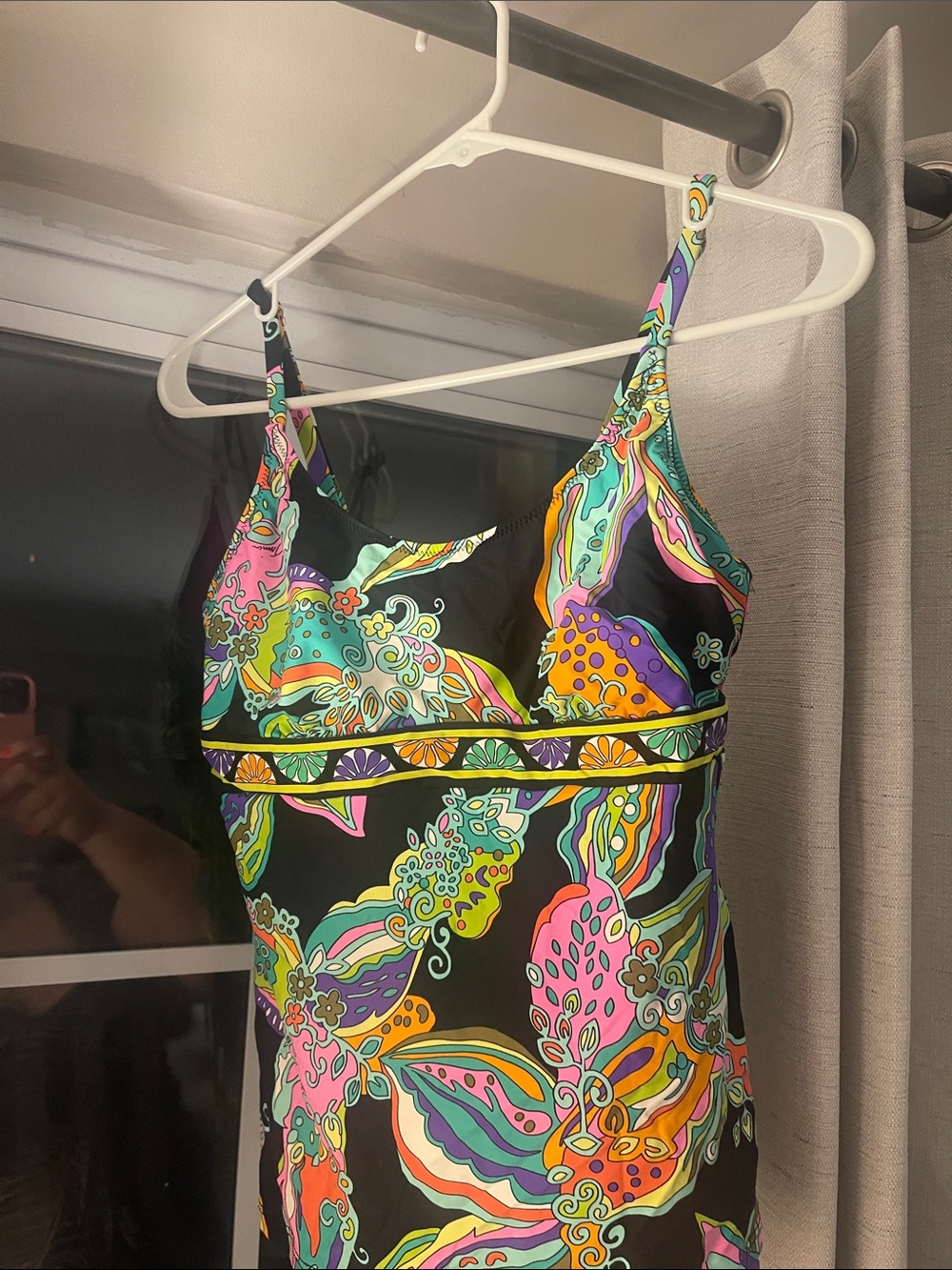 Trina Turk Neon Paisley & Floral Tankini Top in Pink, Aqua, Purple